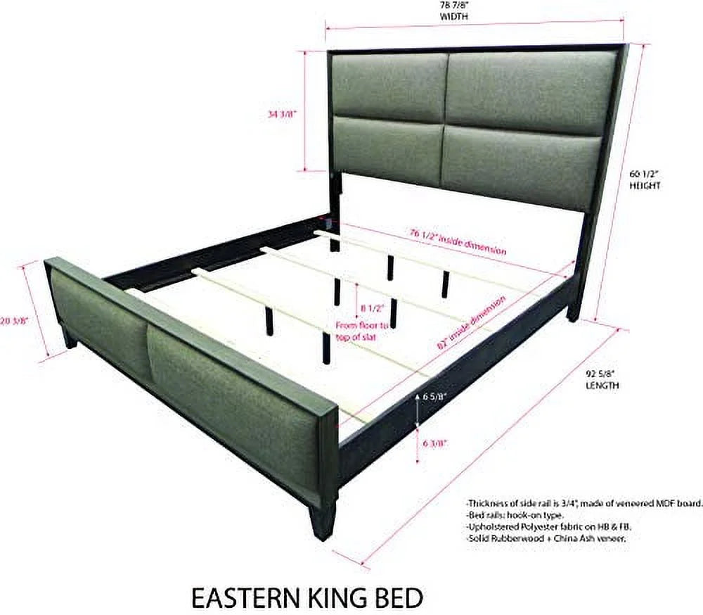 King Size Gray Bedroom Set with Bed Dresser Mirror Chest and 2 Nightstands U280353