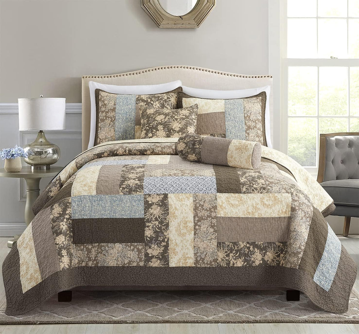 3-Piece 100% Cotton Bohemian Bedding Set, 1 Quilt and 2 Shams (California King) G576