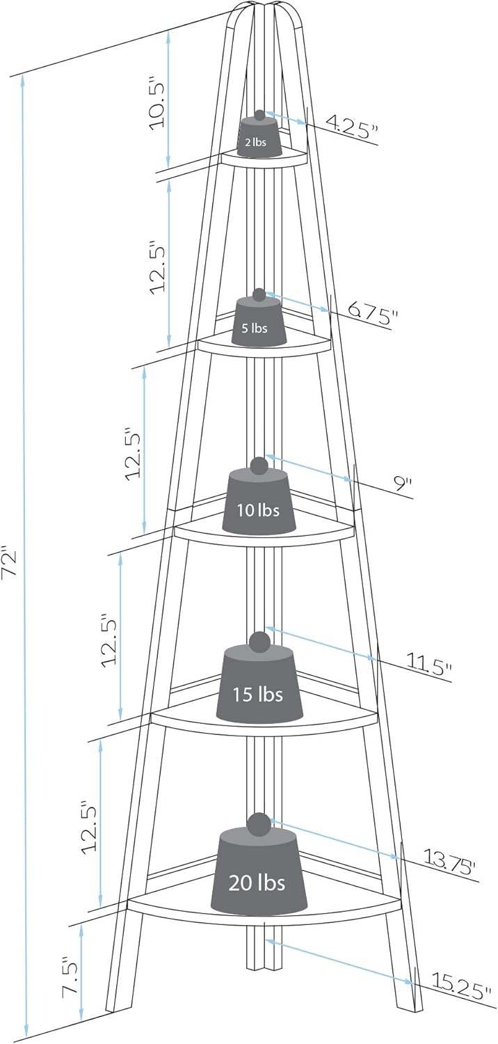 White 5-Shelf Corner Ladder Bookcase U48055