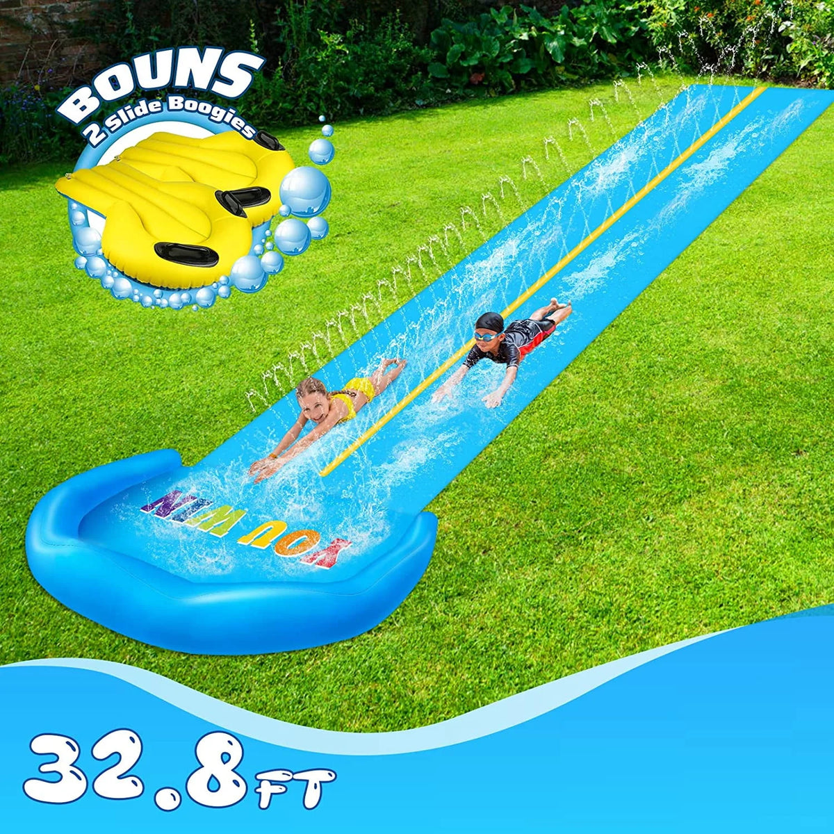 32.8FT Inflatable Water Slide with 2 Racing Lanes O827267
