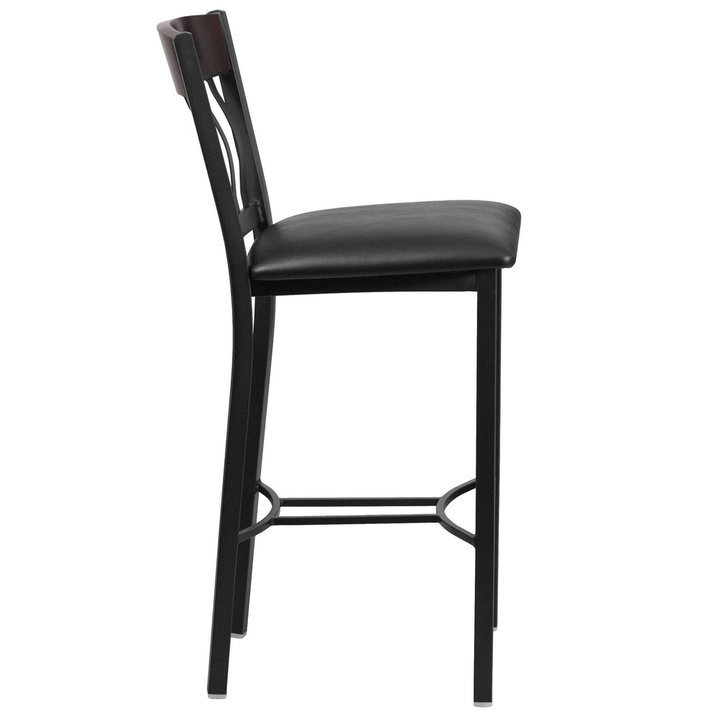 Metal and Walnut Wood Barstool with Vinyl Seat S89814