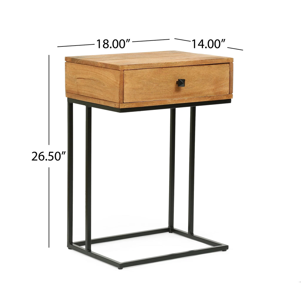 Mango Wood C-Shaped Side Table with Drawer M3771
