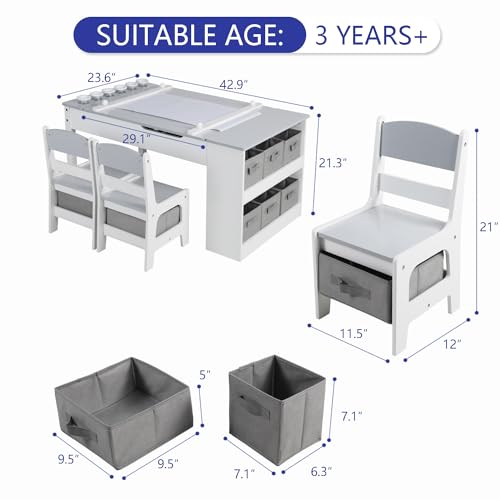 3 in 1 Wood Kids Art Table & Easel Chair Set with 6 Storage Bins Y758