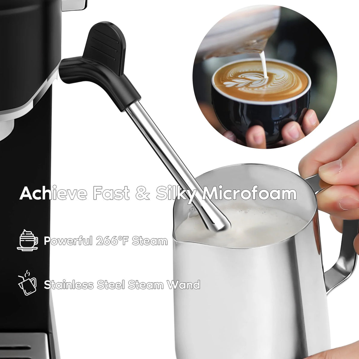 20 Bar Espresso Machine with Milk Frother Steam Wand, Stainless Steel Z46301
