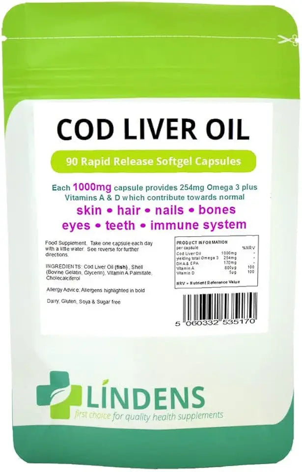Cod Liver Oil 1000mg 180 Capsules with Vitamin A & D K1143