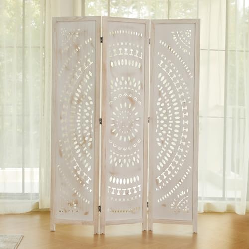 66.9 Inch 6 Panels Wood Carved Folding Room Divider Y7345