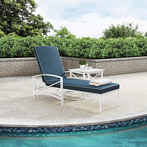 White Metal Chaise Lounge with Grey Cushions D44563