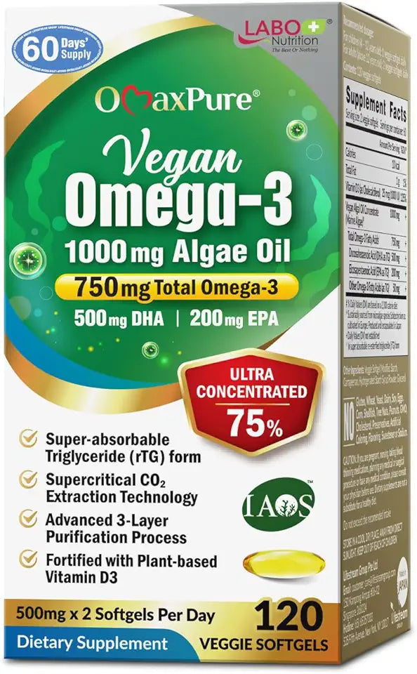 Vegan Omega 3 Algae Oil 750mg 120 Softgels K9747
