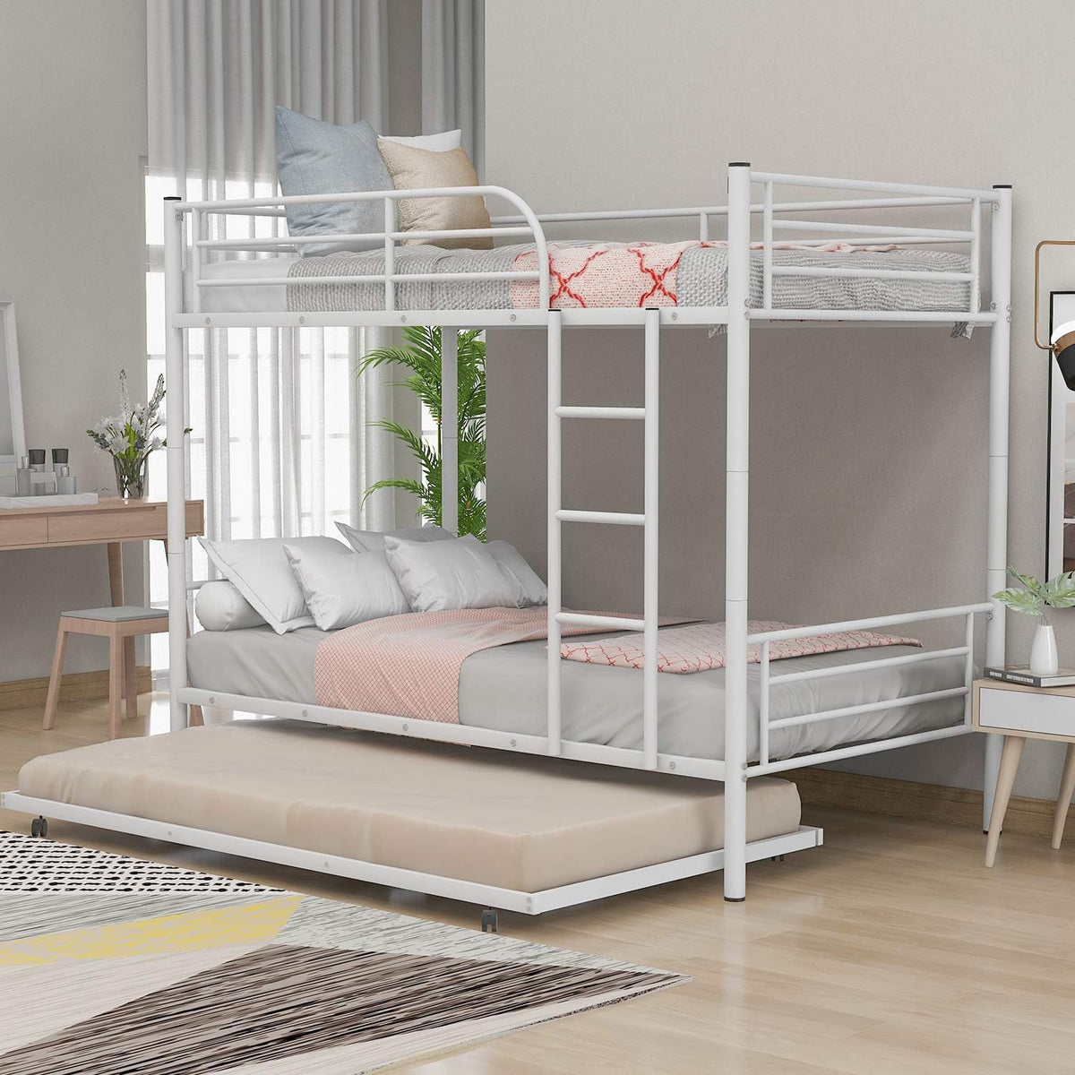 Metal Bunk Bed with Trundle, Black H984