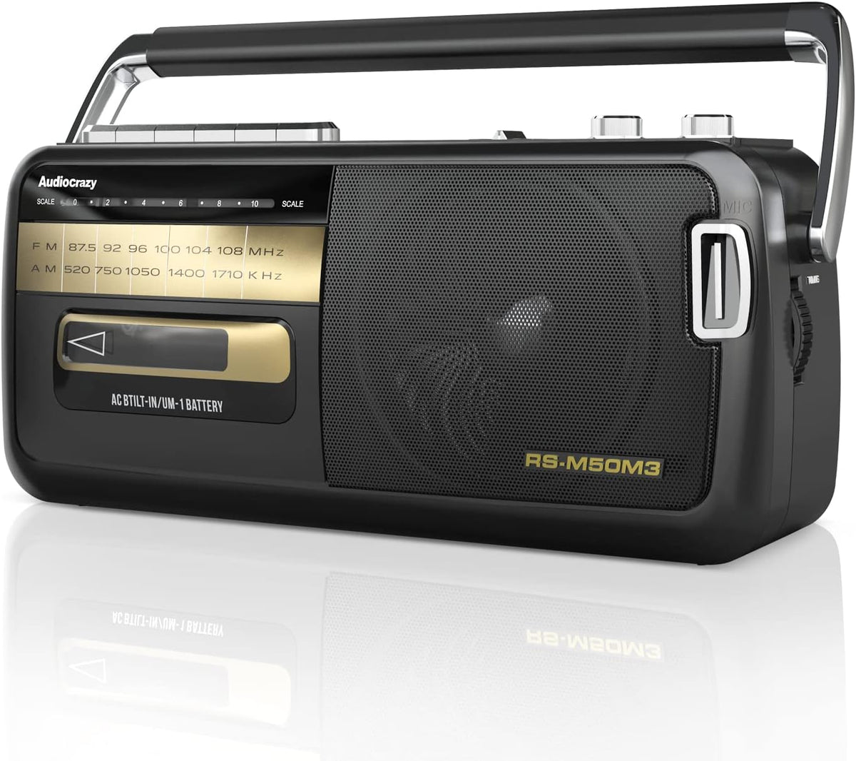 Black Retro Boombox Cassette Player AM/FM Radio Stereo with USB Slot R36706
