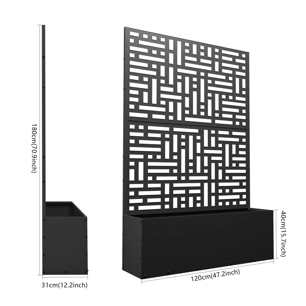 71'' Metal Planter with Trellis, Raised Garden Bed with Drainage Hole, Black D230697