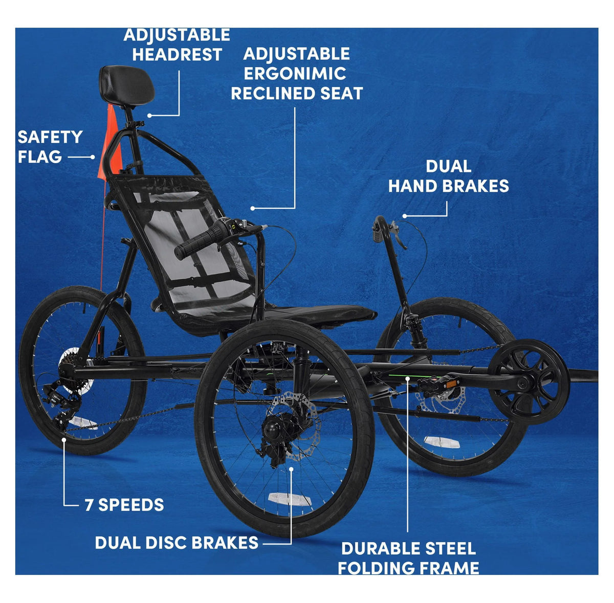 Black 3-Wheel Recumbent Bike C38932