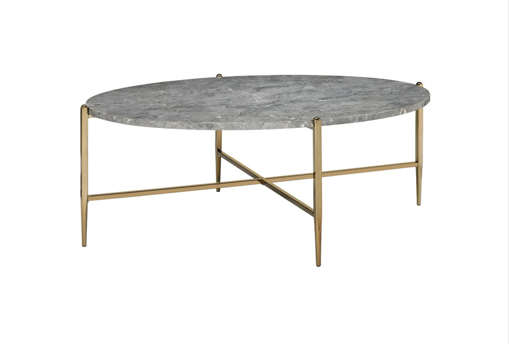 Champagne Faux Marble Metal Oval Coffee Table O689984