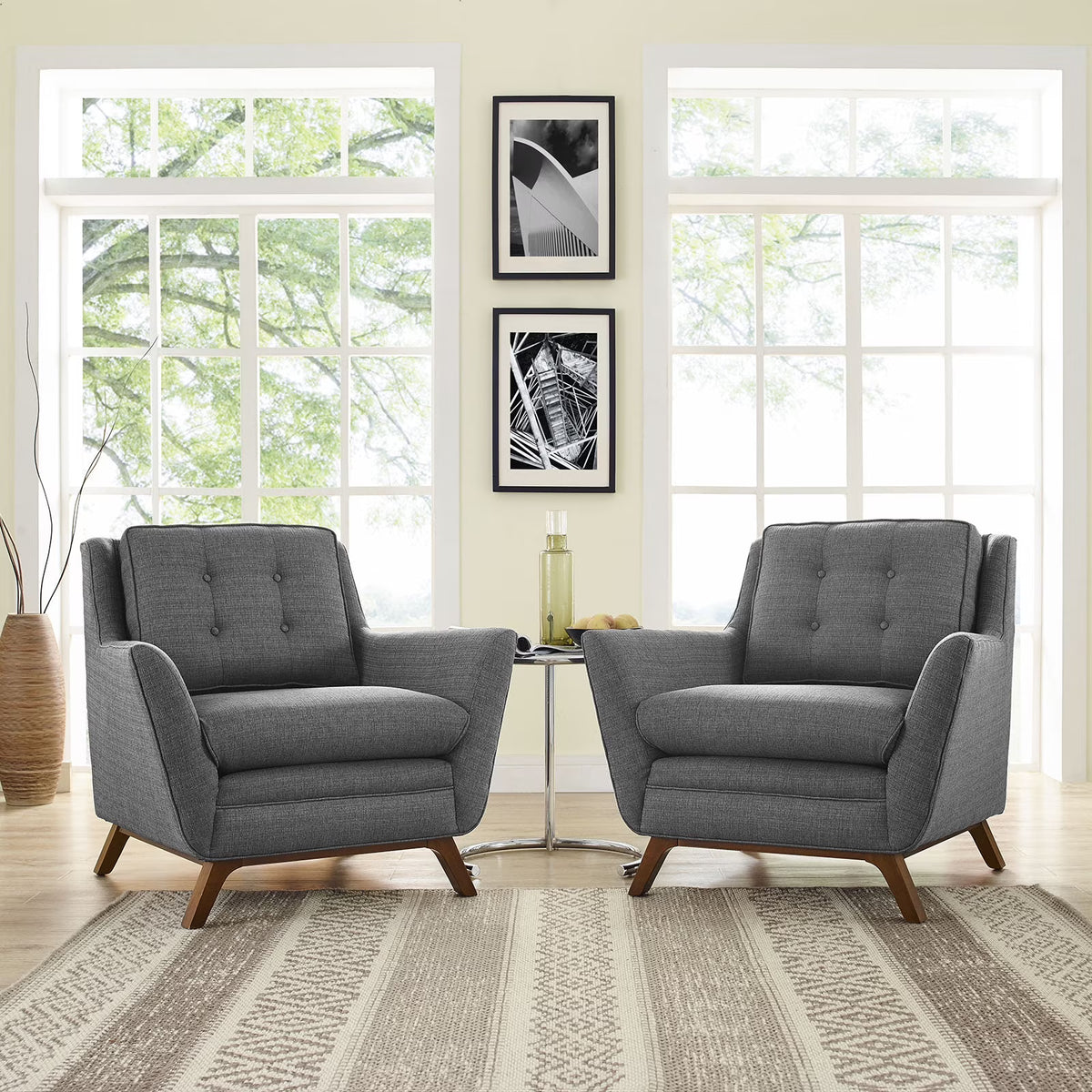 2 Piece Upholstered Fabric Living Room Set in Gray X89793