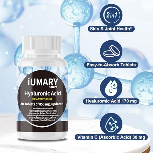 Hyaluronic Acid 850mg Dietary Supplement with Collagen 30 Tablets Pack of 3 R13587