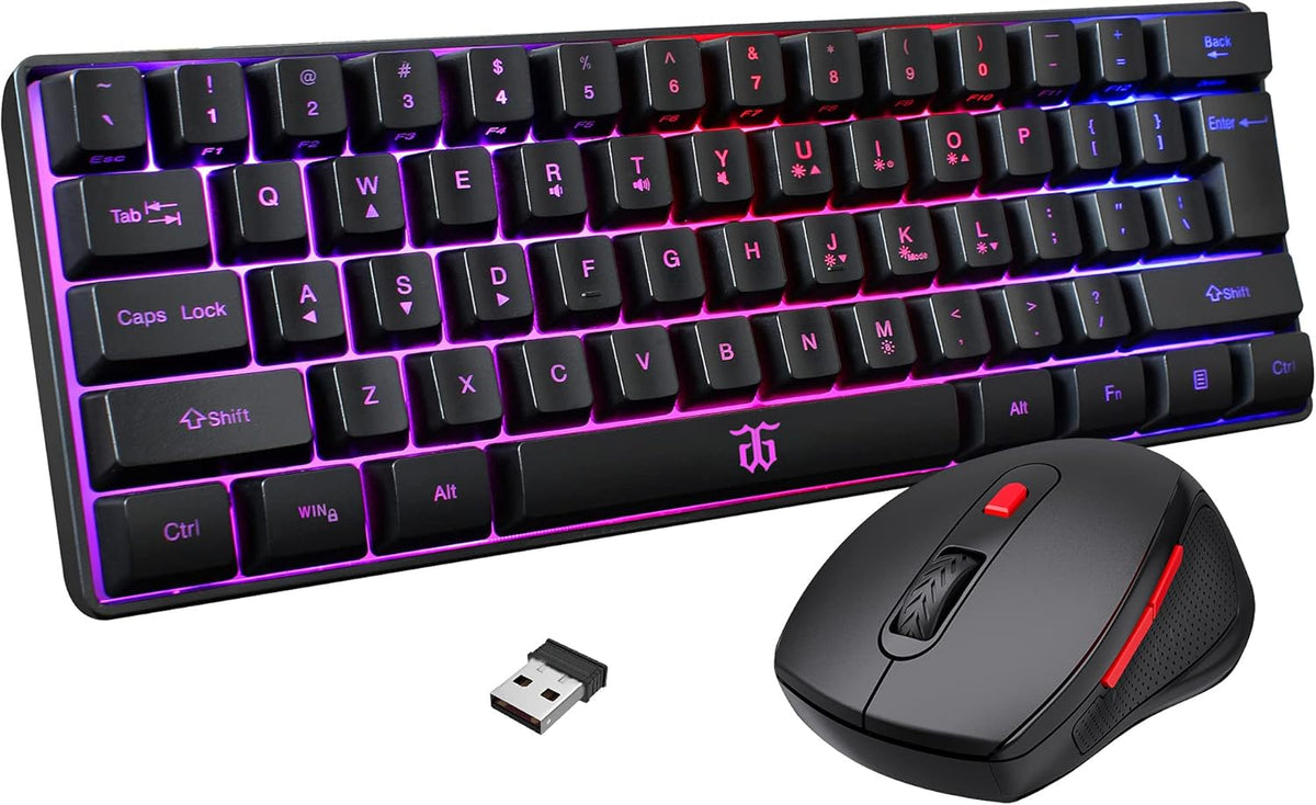 2.4G Wireless Gaming Keyboard and Mouse Combo, Mini 60% Mechanical Feel Keyboard, Ergonomic Wireless Mouse, Pack of 2 R52416