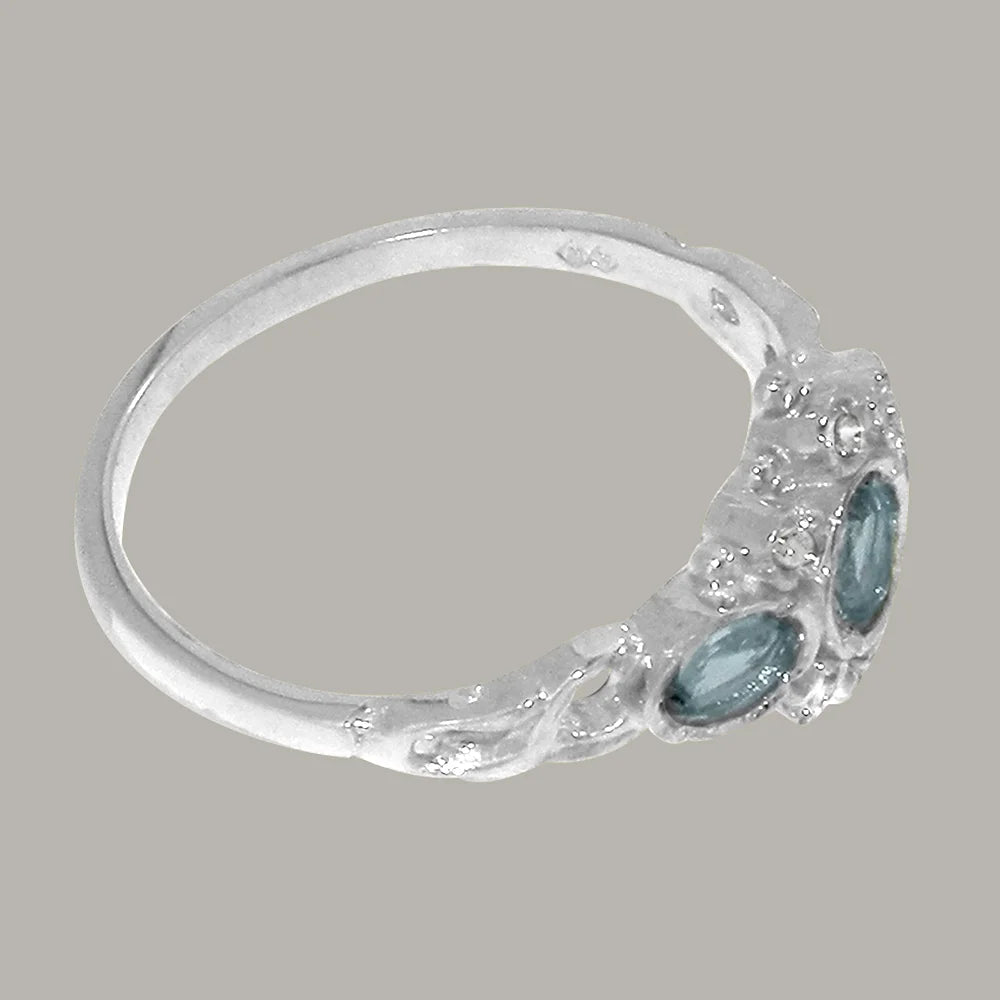 14k White Gold Aquamarine & Diamond Womens Ring R561