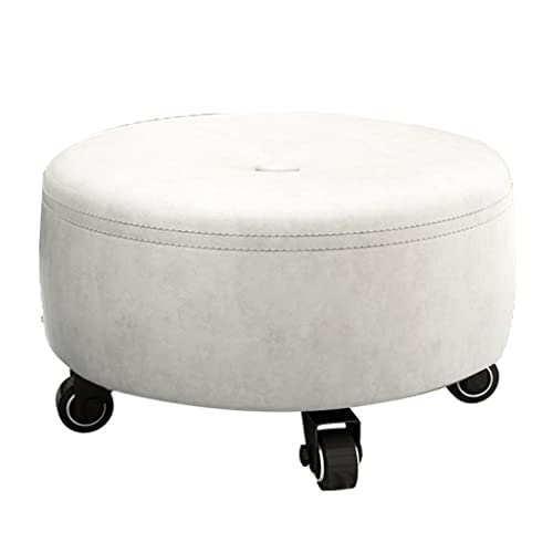 Red Leather Rolling Ottoman Stool with Wheels Z87955