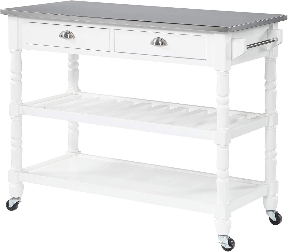 White 3-Tier Stainless Steel Kitchen Cart with Drawers I37133