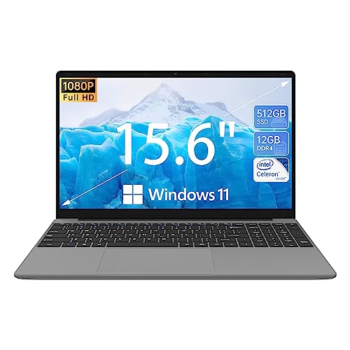15.6 Inch Laptop Computer, Windows 11, 12GB RAM 512GB SSD, FHD IPS 1920x1200 Display, Celeron N5095 Quad-Core Processor P706