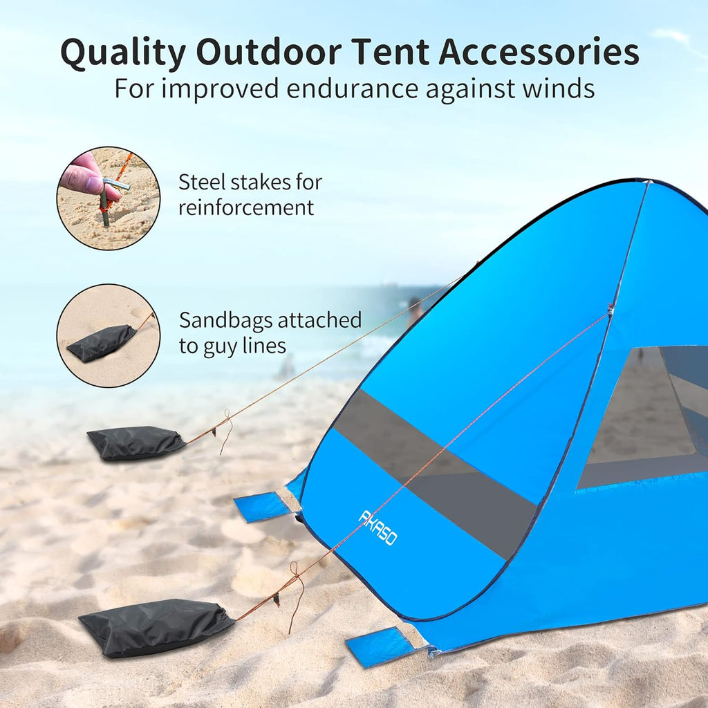 Beach Tent, Anti UV Pop Up Camping Tent with Carry Bag for 4 Person J473084