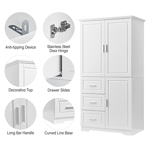 White Wood Pantry Cabinet with Shelves and Drawer R88601