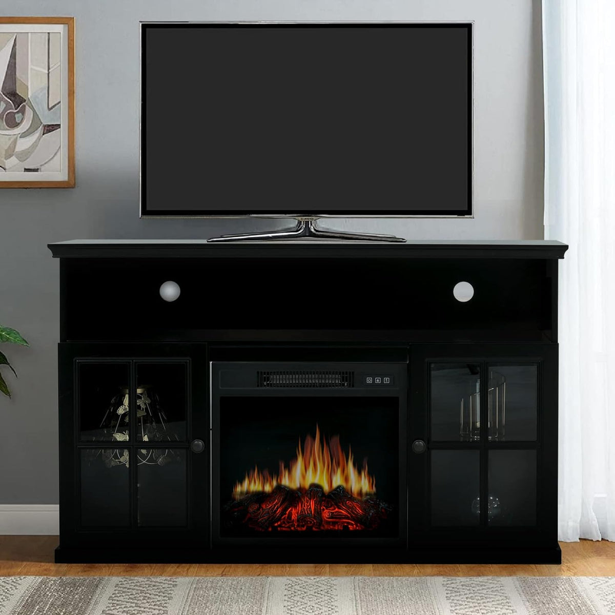 White Fireplace TV Stand with Adjustable Shelves V4935
