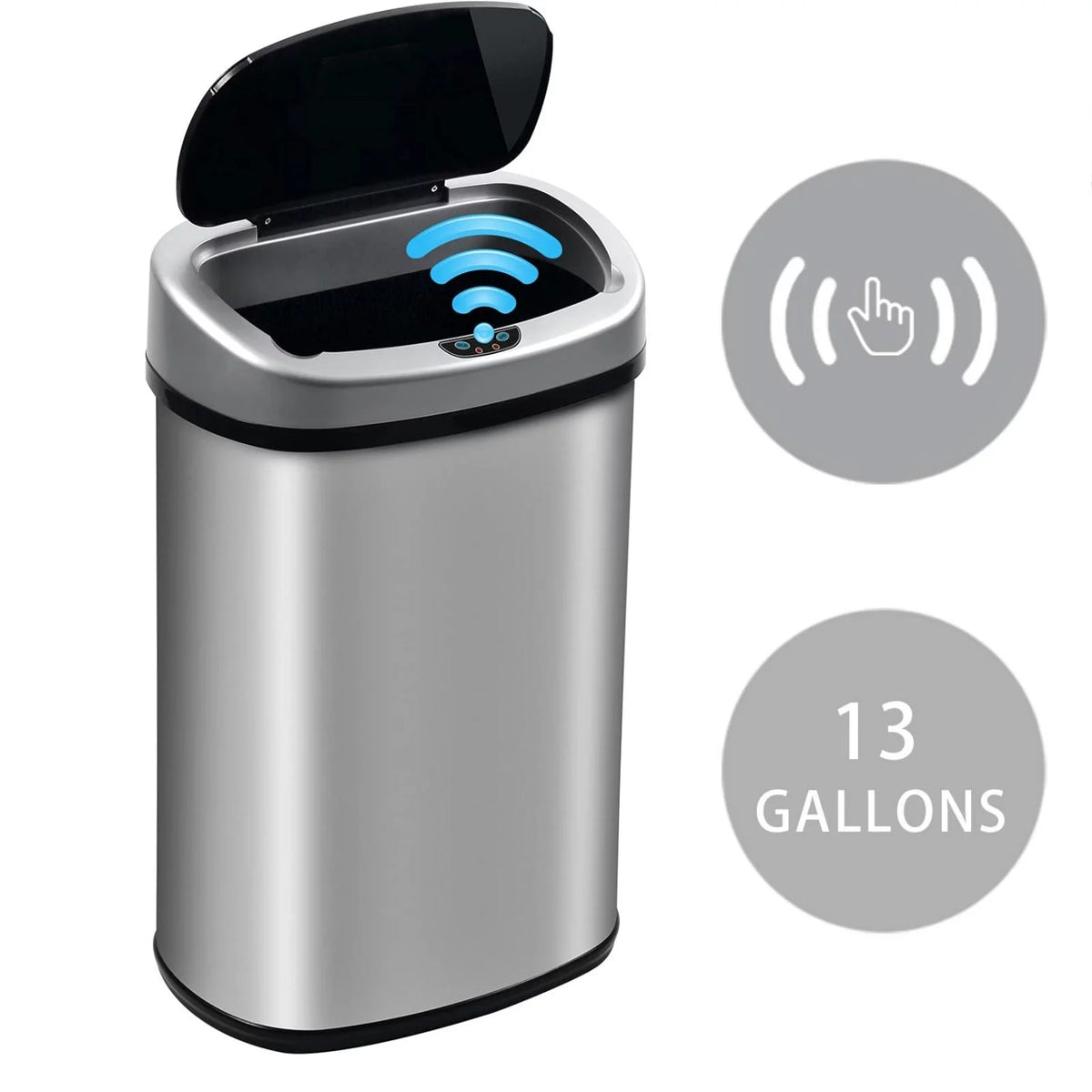 13 Gallon Automatic Stainless Steel Trash Can with Lid A395971