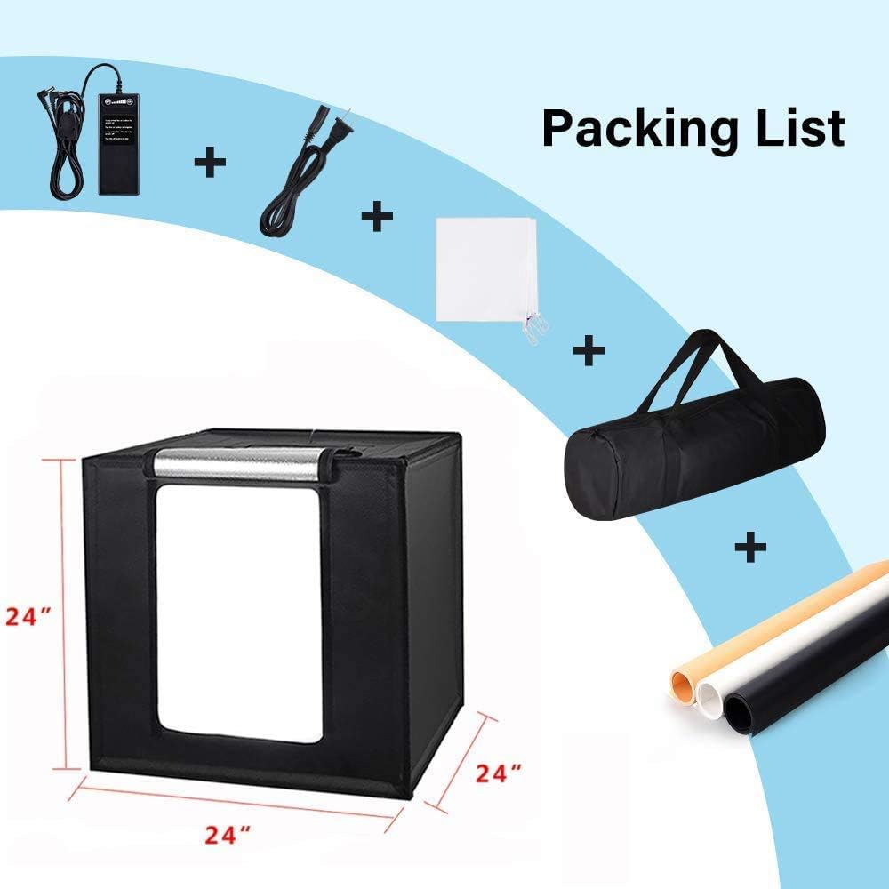 Photo Studio Light Box 24 x 24 Inch Photography Shooting Tent Kit with LED Lights, Carry Bag and 3 Color Backdrops N875077