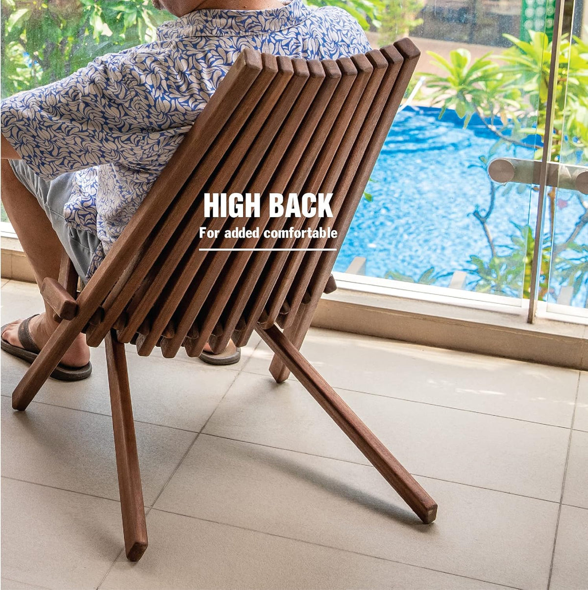 Folding Acacia Wood Outdoor Lounge Chair I698