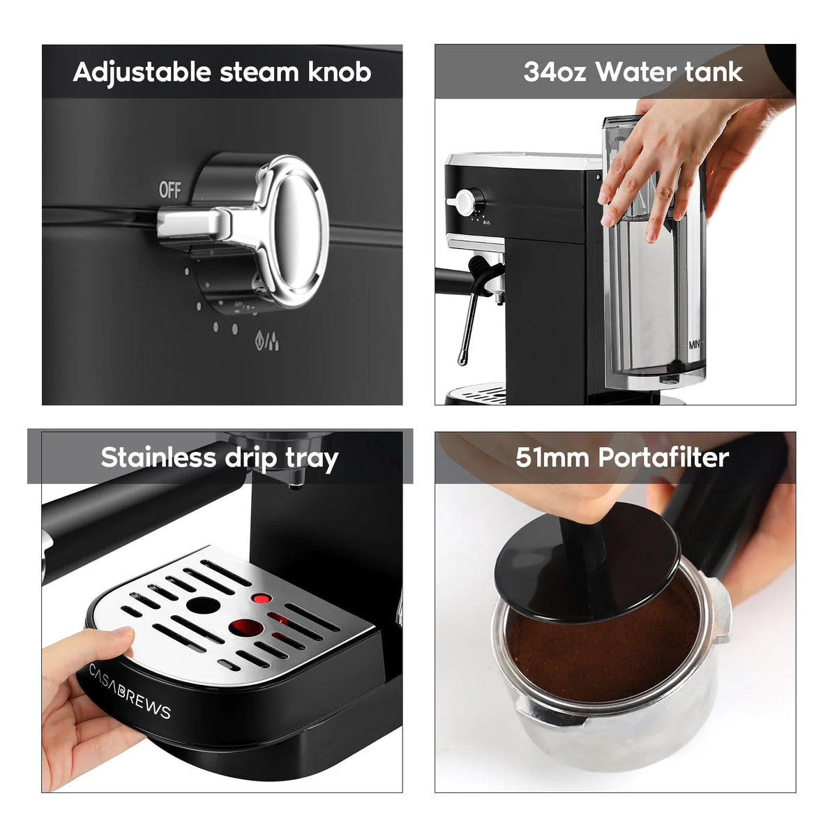 20 Bar Espresso Machine with Milk Frother Steam Wand, Stainless Steel Z46301