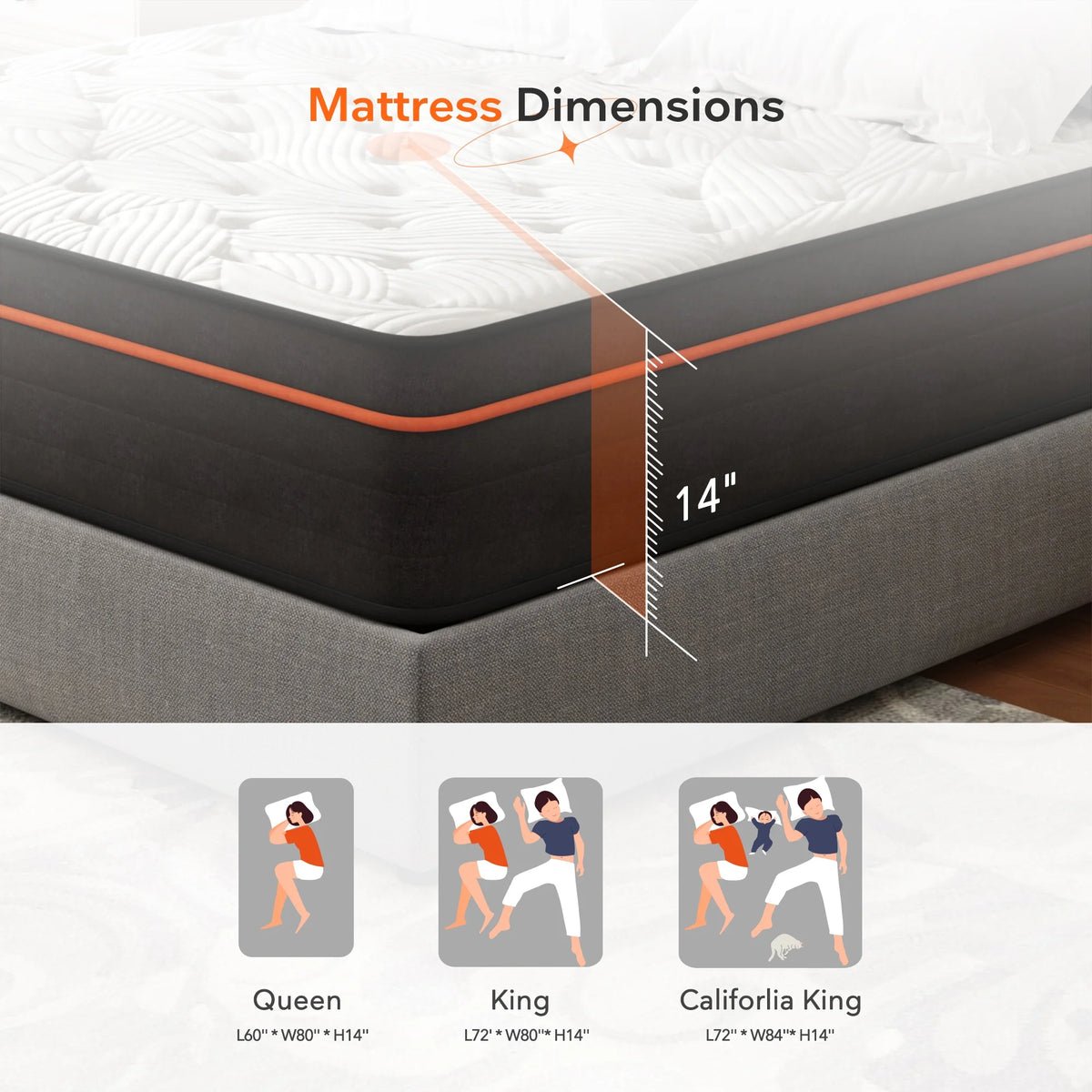14 Pillow Top Gel Memory Foam Hybrid Mattress Queen Size O599