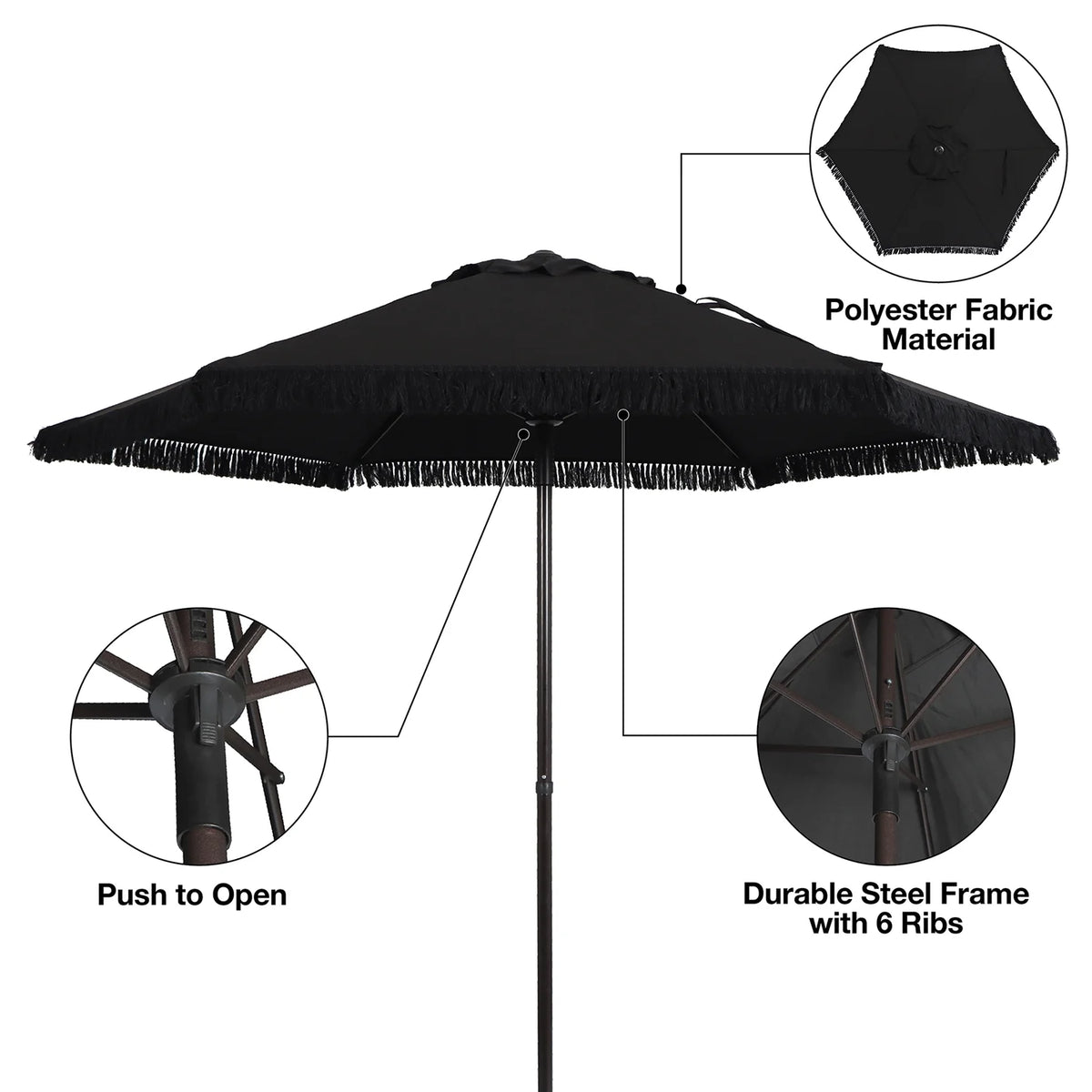 White 7.5' Round Patio Umbrella with Steel Pole K7153