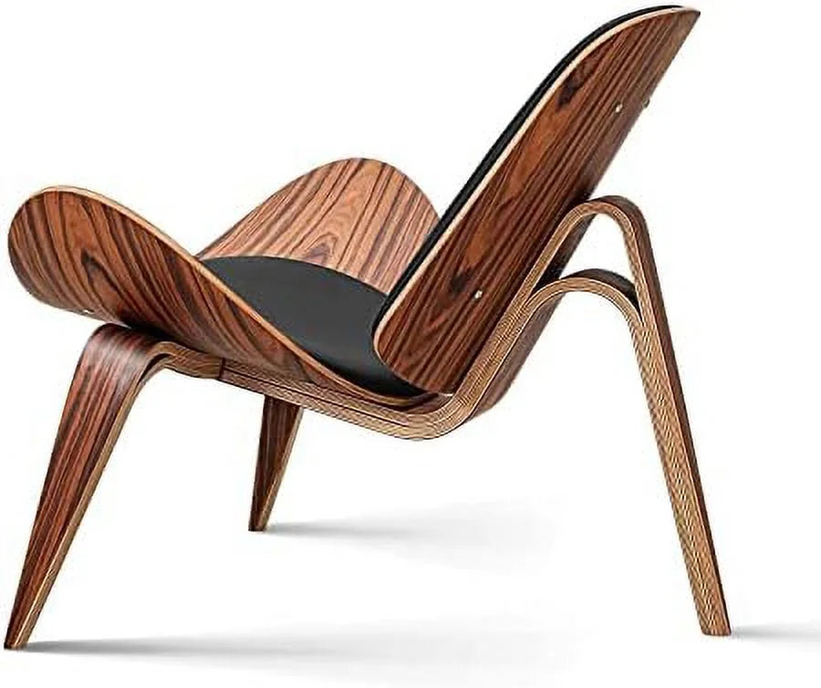 Mid Century Modern Shell Lounge Chair PU Leather Tripod Plywood Accent Chair H364