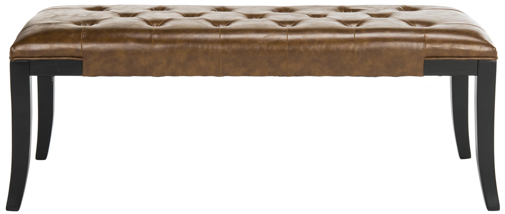 Rustic Curved Leather Tufted Bench R4503