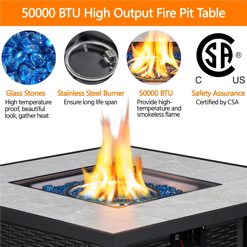 30'' Square Propane Fire Pit Table 50,000 BTU T5066