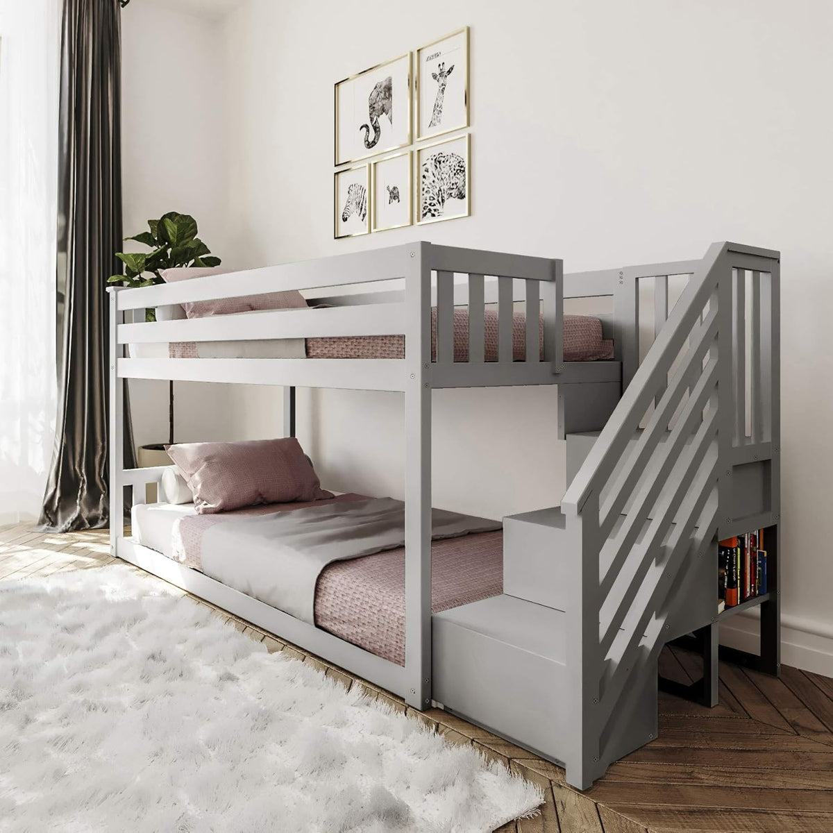 Twin Low Bunk Bed with Staircase L860