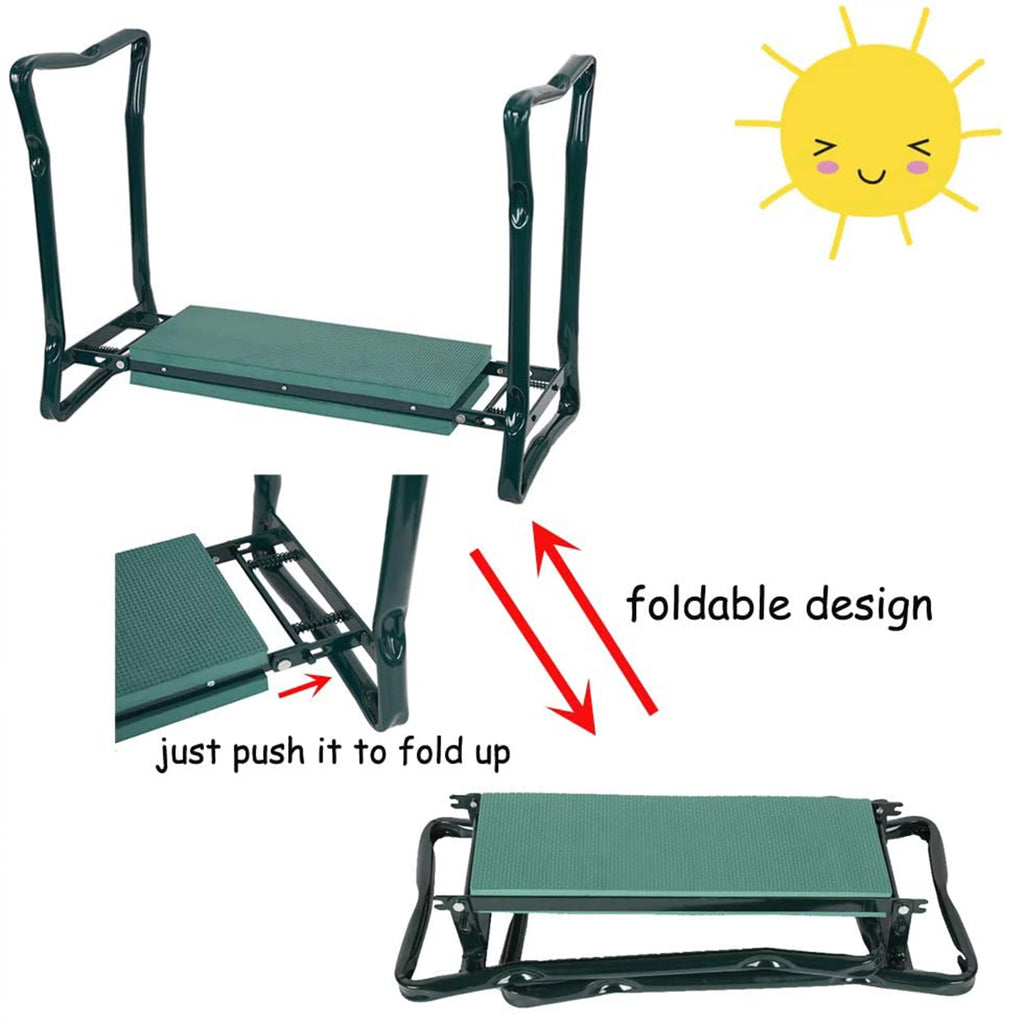 Folding Garden Kneeler Seat Portable Bench Stool with Foam Pad and Tool Pouch V9831