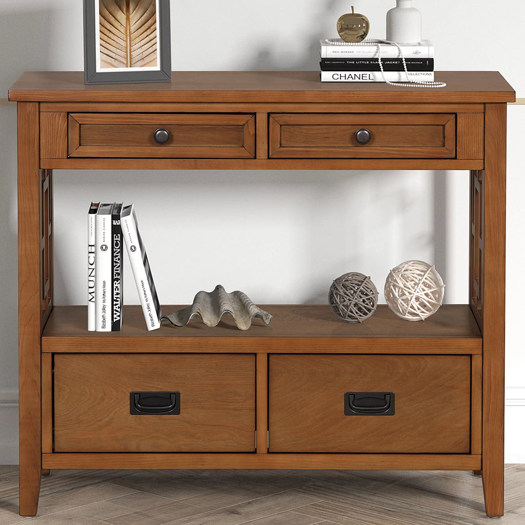 36'' Pine Wood Console Table with 4 Drawers & 1 Storage Shelf V87049