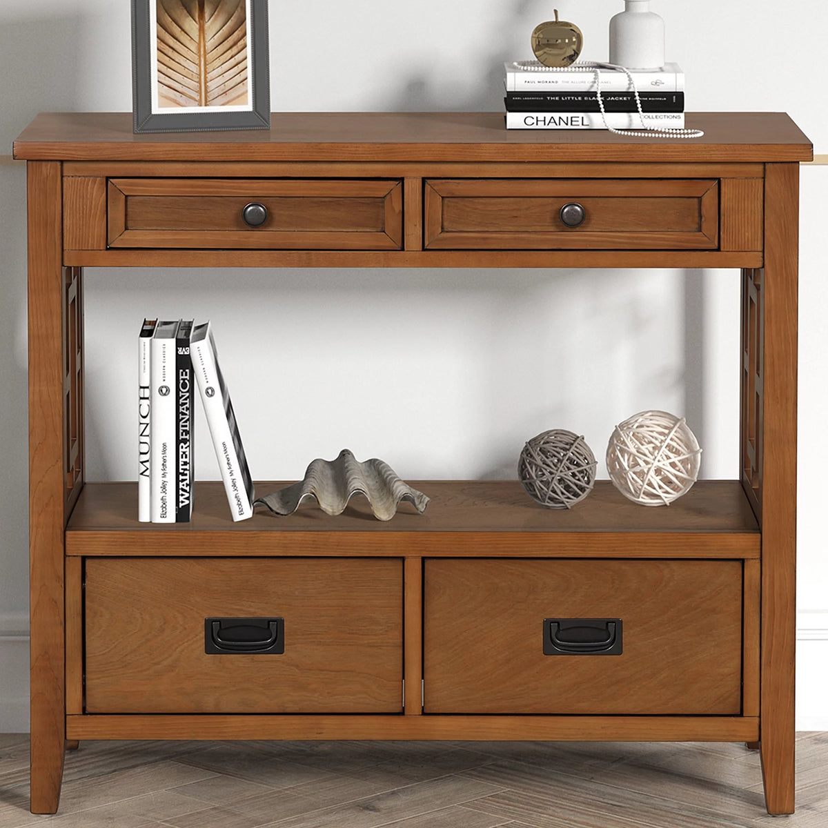 36'' Pine Wood Console Table with 4 Drawers & 1 Storage Shelf V87049