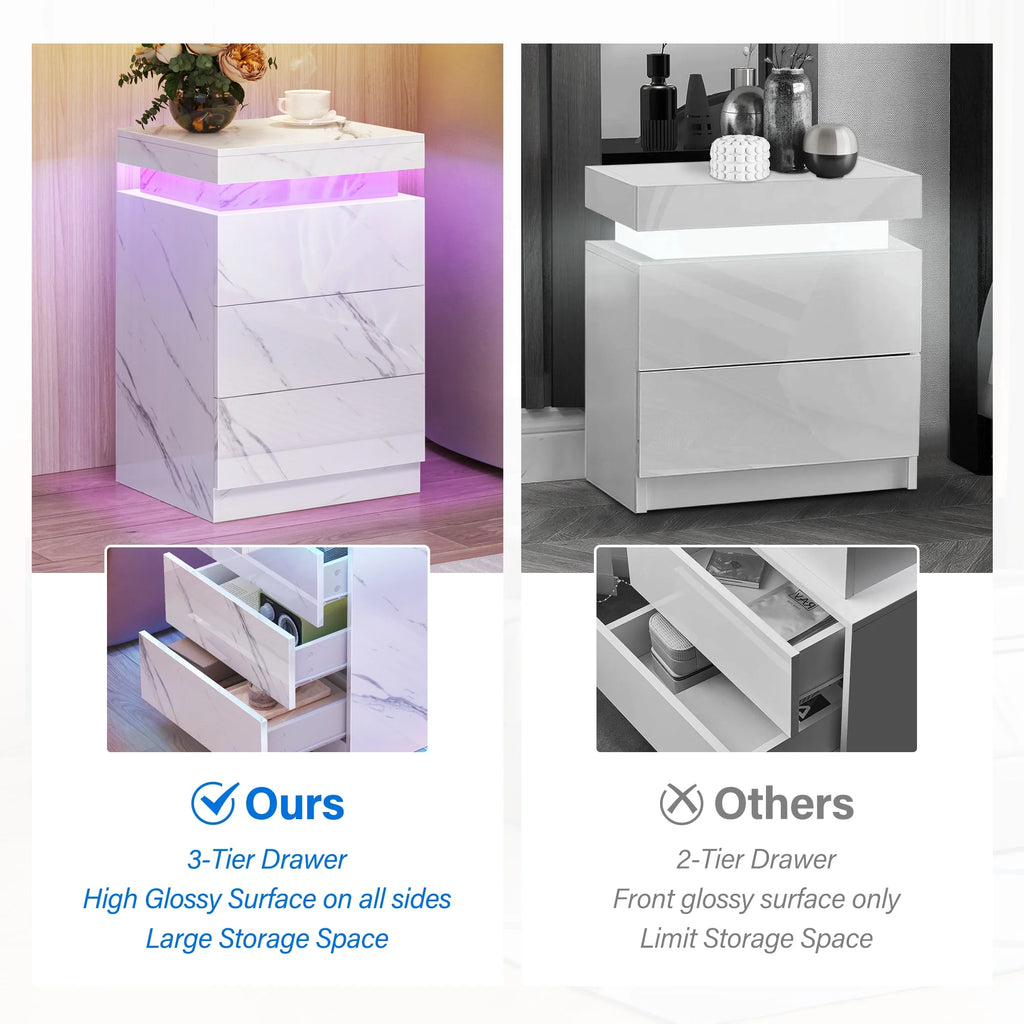Set of 2 3 Drawer LED Nightstand B184210