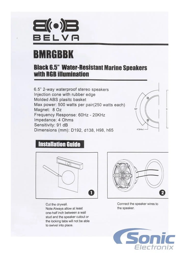 Black 500W 6.5" Marine Speakers with RGB T622