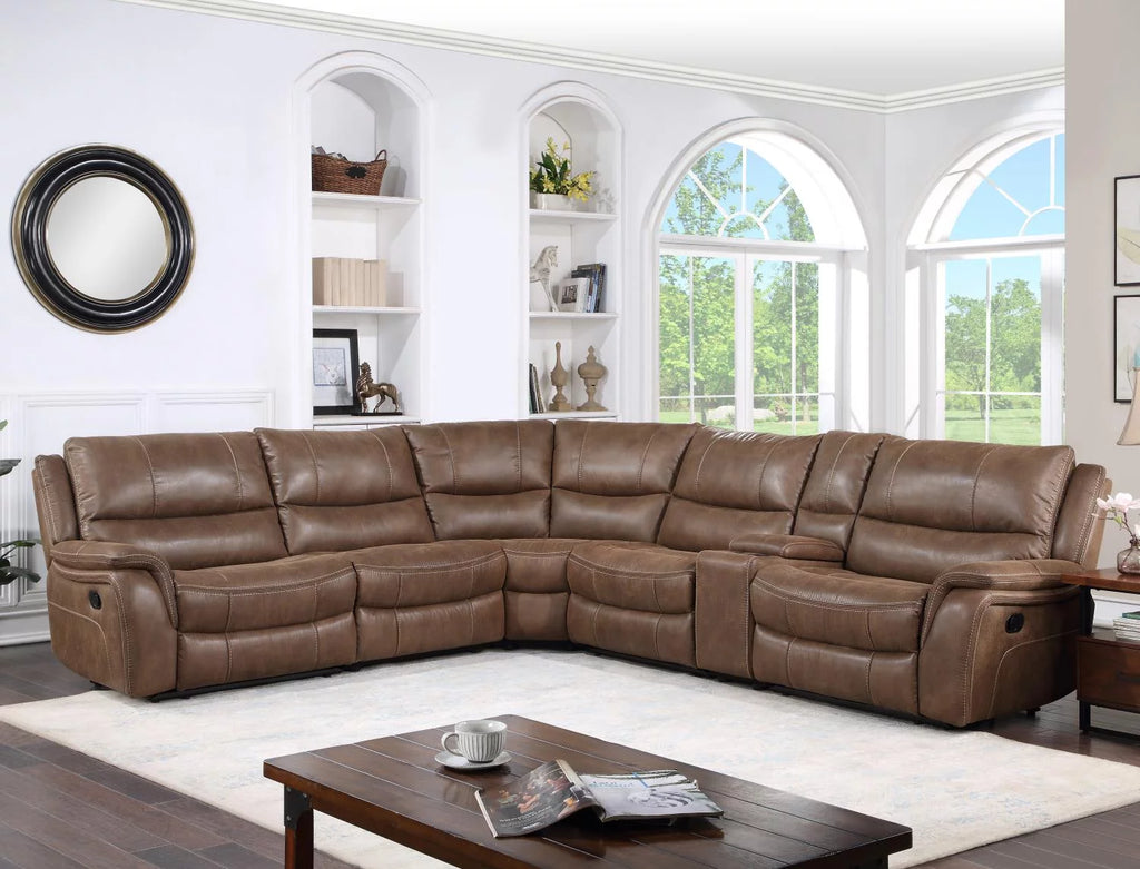Cocoa Brown Faux Leather 6-Piece Reclining Sectional J987
