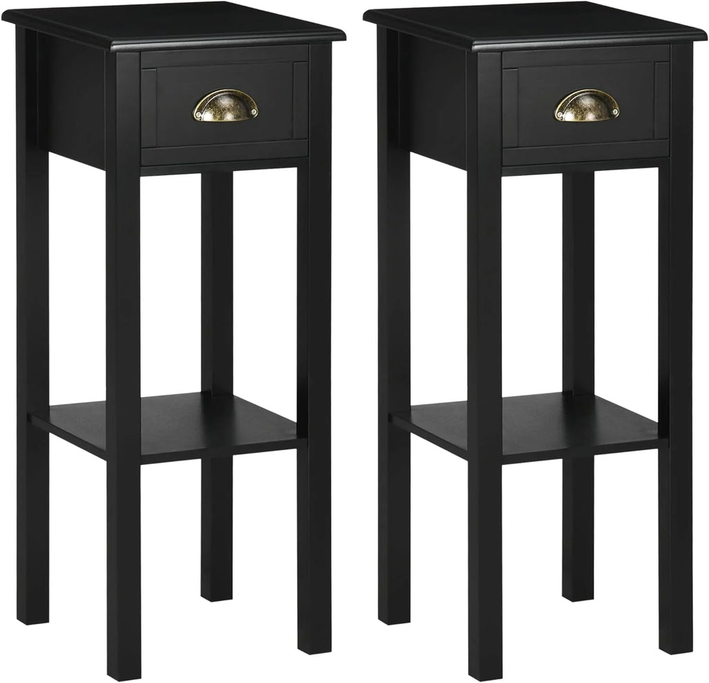 White 2-Tier Side Table with Drawer, Set of 2 G186