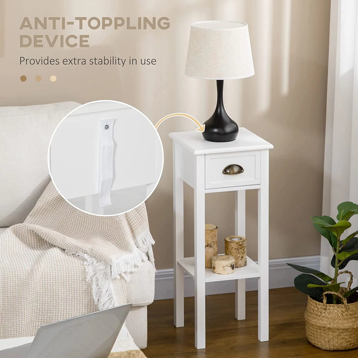 White 2-Tier Side Table with Drawer, Set of 2 G186