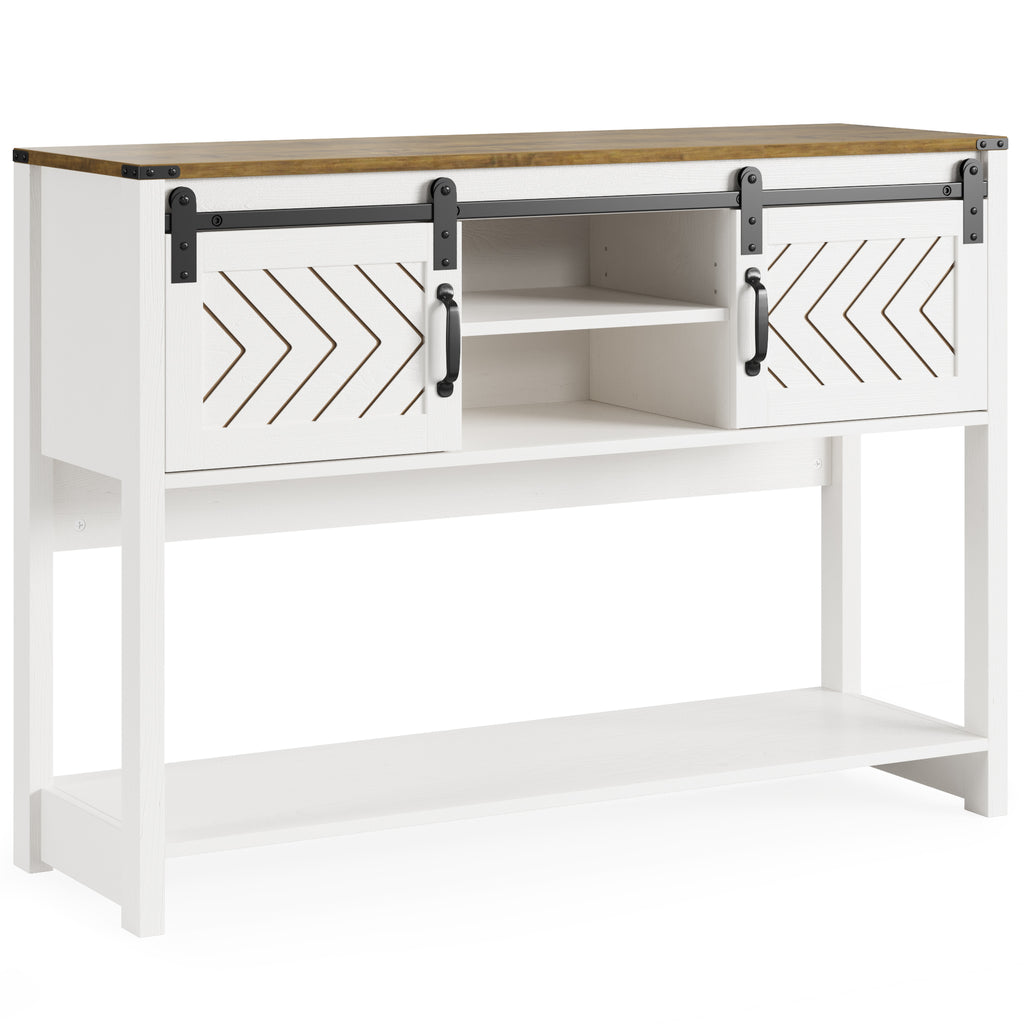 White-Brown Console Table with Sliding Barn Doors T25052