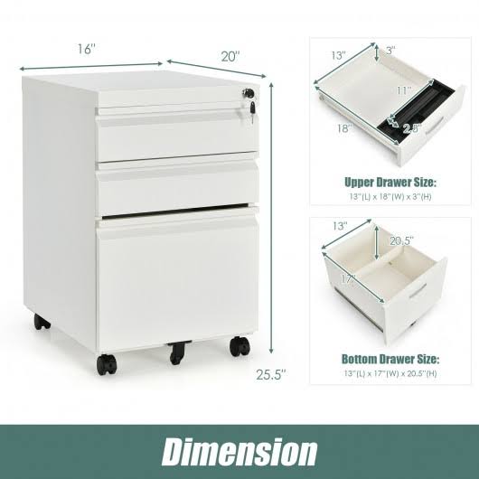 3-Drawer Mobile File Cabinet with Lock J786789