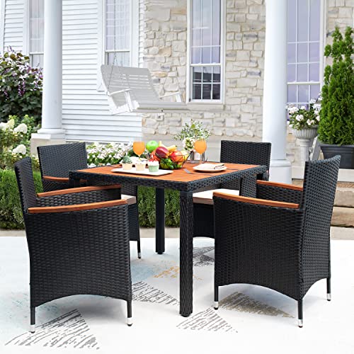 9 Piece Wicker Outdoor Dining Table and Chairs Set with Acacia Wood Table Top H24045