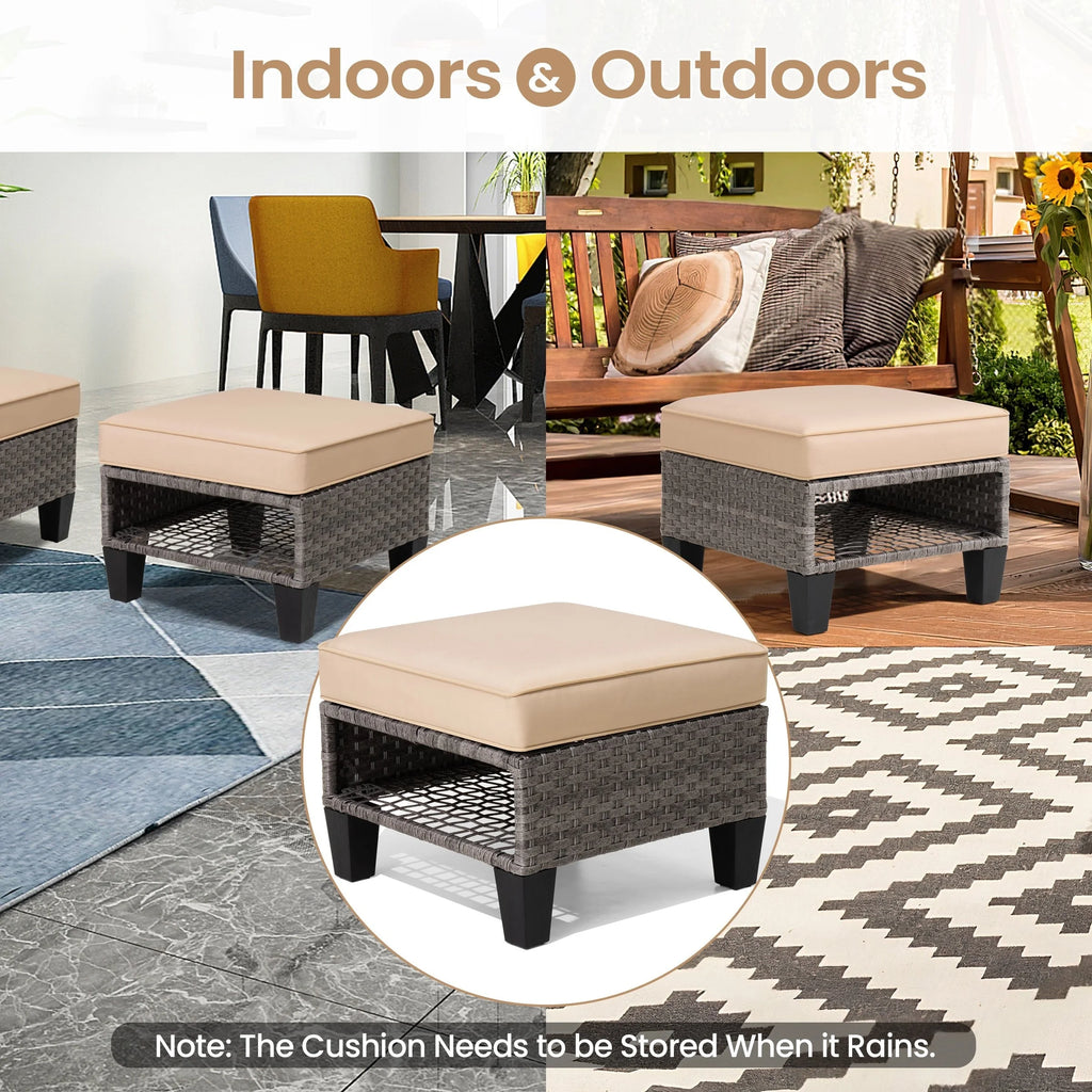 Square Rattan Storage Ottomans Set of 2 with Cushion J9349