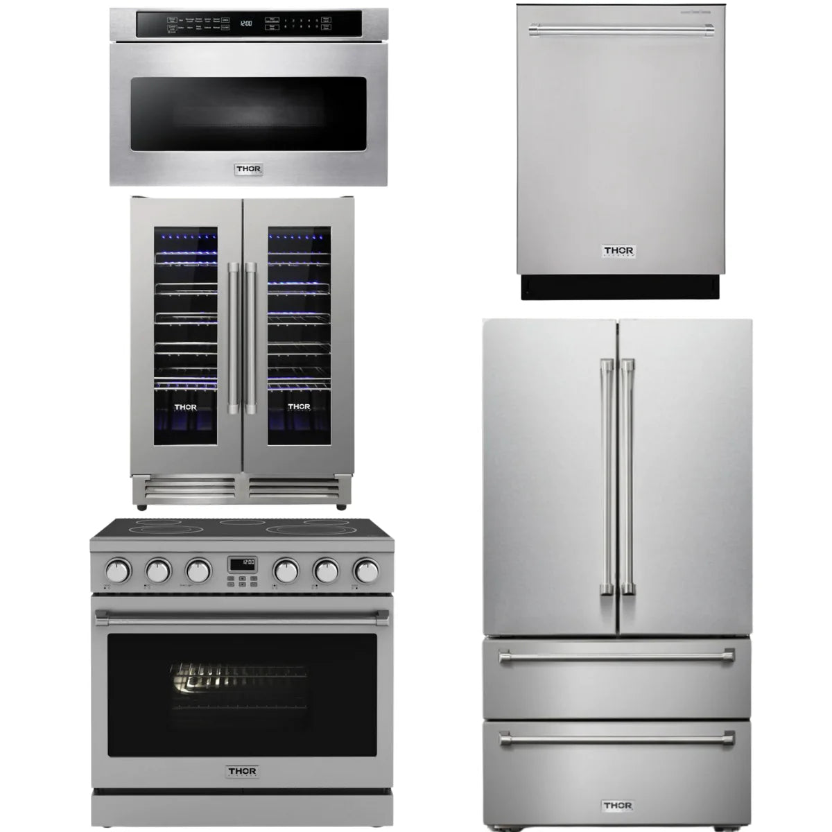 36 Electric Range, Refrigerator, Dishwasher, Microwave and Wine Cooler P4964